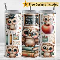 Teacher Appreciation Tumbler Wrap, Owl 20 oz Skinny Tumbler Sublimation Design, Teacher PNG, Back to