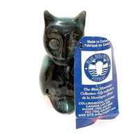 Blue Mountain Pottery Owl Figurine Blue Green Glaze Original label  Canada 3"