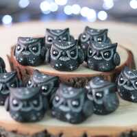 Preorder Tiny Starry Owl figurine, handmade miniature cute owl sculpture, hand sculpted polymer anim