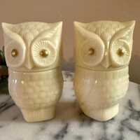 Vintage Owl Avon Milk Glass Frangrance Cream Sachet Bottles