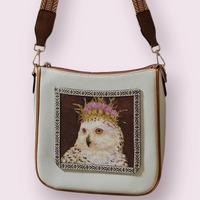 Decoupage Owl Shoulder Bag: Floral PU Leather Handbag