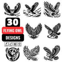 Flying Owl SVG Bundle | 30 Majestic Bird Designs | Wildlife, Nocturnal, Cricut Cut