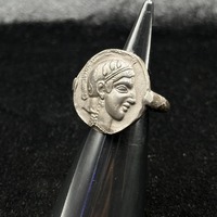 Rare Bronze Ring with Greek Owl Tetradrachm Coin - Size 8.5 US