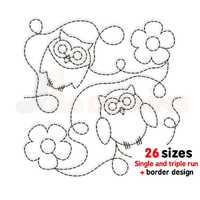 Owls and flowers Quilting Embroidery – Edge to edge Owl Quilt Block Design – Machine Emb