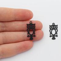 Black Plated Owl Charm, Laser Cut Bird Charms, Handmade Necklace and Earring Making Supplies, Metal 
