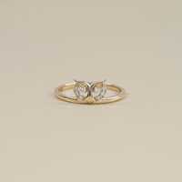 Round Cut Natural Diamond Owl Shape Bridesmaid Ring / 14K Yellow Gold Earth Mined Diamond Engagement