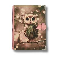 Pink Owl Handmade A5 Notebook with Pockets, Eco Friendly Journal with Recycled Sugarcane Paper, Chri