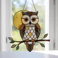 Owl Stained Glass Pattern Digital Download, Owl Suncatcher Stained Glass Pattern, Modern Suncatcher,