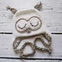 Crochet Owl Hat, Newborn Owl hat, Baby Owl hat, White owl hat