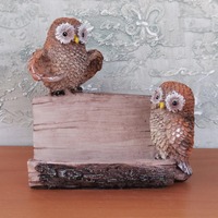Vintage Owl Figurine Phone Stand: Resin Business Card Holder