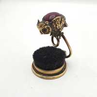 Victorian Brass Owl Pen Wipe, Antique Novelty Desk Accessory, circa 1880