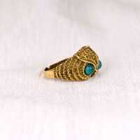 Owl Ring Emerald Eyes In Sterling Silver