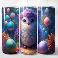 Vibrant Easter Owl Design, 20oz Skinny Tumbler Wrap, Sublimation PNG, Instant Digital Download, High