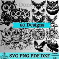 Owl SVG Bundle, Owl Silhouette SVG PNG pdf and dxf Files Instant Download, cute kawaii Owl clipart, 