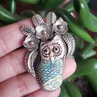 Bone Carved Owl Pendant , Tibetan Repousse Silver, Handcrafted, Nepalese, Owl carved (P-A)