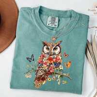 Owl Shirt, Owl Sweatshirt, Owl Floral Shirt, Owl Lover Shirt, Pressed Flower Owl Shirt, Natural Bird