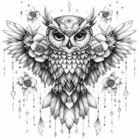 24 Intricate Owl Clipart, Floral Owl Illustration, Black and White Owl Art, Wildlife Drawing, Nature