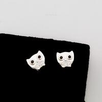 999 Solid Silver Cute Tiny Owl CZ Stud Earrings, hypoallergenic, Animal Earrings