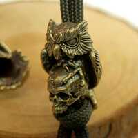 Vintage Brass Owl Skull Bead &ndash; Lanyard Accessory, EDC Paracord Bead