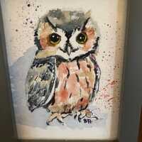 Mini Framed Watercolor Baby Owl