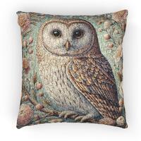 Spring Owl Woven Pillow William Morris Inspired Cottagecore Pillow Barn Owl Home Decor Cotton Blend 