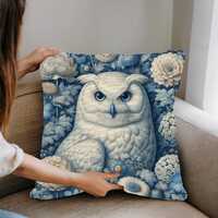 White Owl Woven Pillow William Morris Inspired Cottagecore Pillow Floral Owl Home Decor Cotton Blend