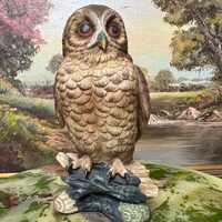 Porcelain Owl with Bisque Finish Daito Japan 8"