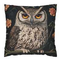 William Morris Owl Pillow, William Morris Inspired Throw Pillow, Dark Vintage Pillow, Animal Accent 