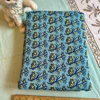 Vintage Fabric, Retro Revival Owl Print, Blue and Yellow Polyester, Craft Supply, Destash (CS-A113)