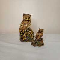 Pair Vintage Orzeck Owl Figurine Knickknacks, TerreStone Resin, 1970s USA