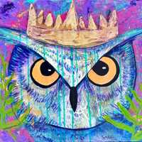 Owl Queen Mixed Media Art: Embellished Pour Painting on 16x20 Canvas