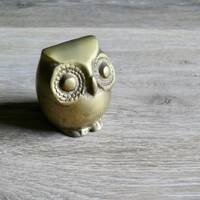 Vintage Brass Owl Figurine, Big Eye Paperweight Totem, Boho Desk Shelf Decor
