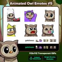 Animated Owl Twitch Emotes Let Them Cook, Blankie, Salute, DinkDonk Bell, Yapping, Tongue for Twitch