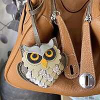 Handmade Leather Owl Decorative Gift Bag Keychain – Customizable Leather Bag Charm for Home or