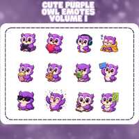 12x Cute Purple Emote Owls VOLUME 1 | Owl Emote | Twitch YouTube Discord | Emote | Cute | baby owl |