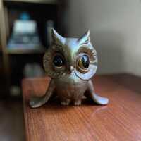 Wide Eyed Owl Figurine by Freeman McFarlin | Mid-Century California Pottery Owl | Vintage Gold Potte