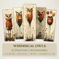 Whimsical Owls Printable Bookmarks, High Quality Digital Images, Instant Download, Book Club Lover G
