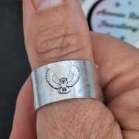 Owl ring,Wide hammered ring,Barn Owl gift, medium large fit,textured ring,wide band  ring,bird lover