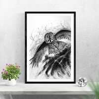 Great Grey Owl Drawing – Original Charcoal Wildlife Art – Rustic Nature Wall Decor Gift