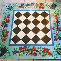 Floorcloth / Owls/ 4&rsquo;x4&rsquo;/ harlequin/ cottage core/ floral/ apples/ country cottage