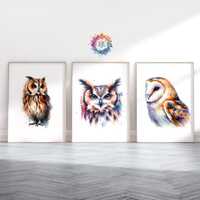 Watercolour Owl Prints - Owls Wall Art | Bird Pictures | Animal Print | Watercolor Artwork Decor | O