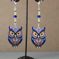 Boucles d'oreilles  argentées "Hibou bleu nuit"