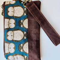 Wristlet, Phone pouch, Hand held, Owl pattern wristlet