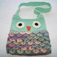 Should Bag Owl Design, Hand Crocheted Purse Strap, Child Purse, Owl Pastel Mint Green