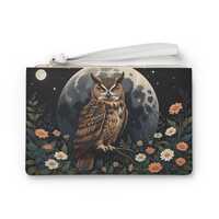 Owl Print Makeup Bag, Faux Leather Toiletry Purse, Stylish Pouch with Wrist Strap