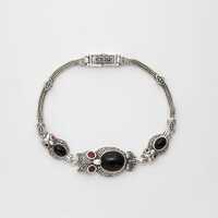 Sterling Silver Owl Bracelet: Black Onyx & Marcasite Gemstone