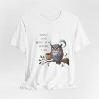 Funny Owl Shirt Coffee Lover Unisex Tee, Bird Shirt Hoot T-shirt, Cute Animal Graphic Top, Short Sle