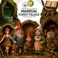 Magical Forest Village Clipart: Gnome, Fairy, Owl PNG (Digital Download, Commercial Use)