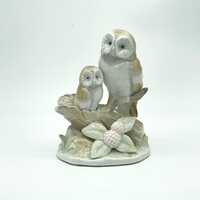 Vintage Porcelain Owls Figurine, Mama and Baby, Made in Taiwan 1980s