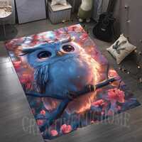 Owl Rug, Cute Owl Rug, Cherry Blossom Rug, Pink Cherry Blossom Rug, Owl Pattern Rug, Owl Area Rug, A